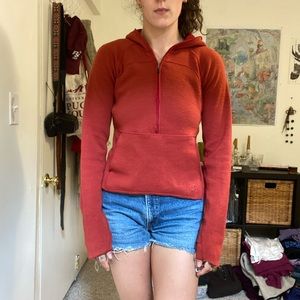 red wool Mountain Hardwear quarter zip hoodie